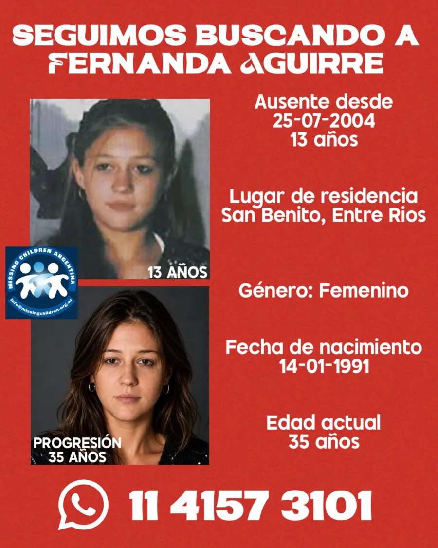 Nueva reconstrucci&oacute;n facial de Fernanda Aguirre a 22 a&ntilde;os (Missing Children Argentina)