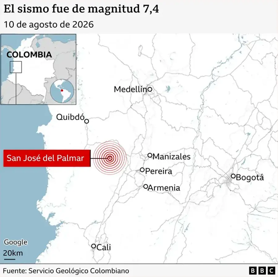 Mapa que muestra el epicentro del terremoto con c&iacute;rculos de color rojo.