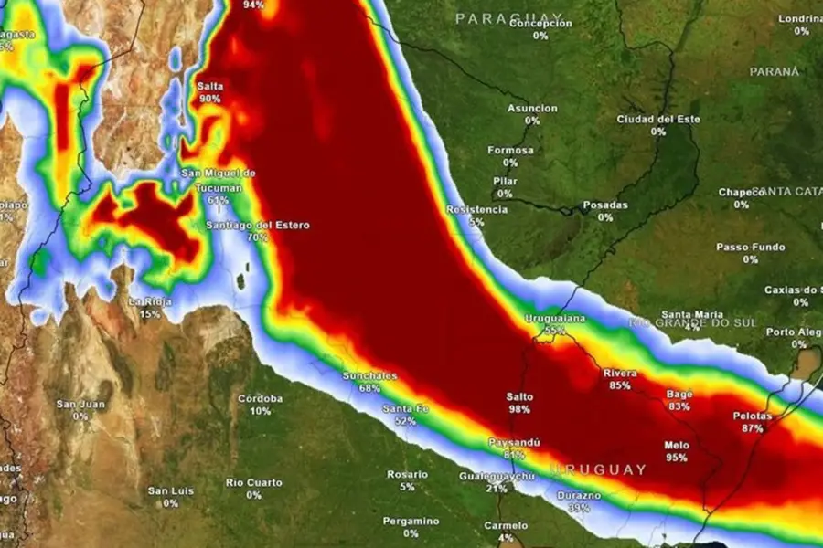 Toda la zona del pa&iacute;s complicada por las tormentas. Foto: Meteored.