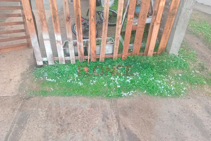 La granizada en el ingreso a una vivienda de Aranguren (foto Elonce)