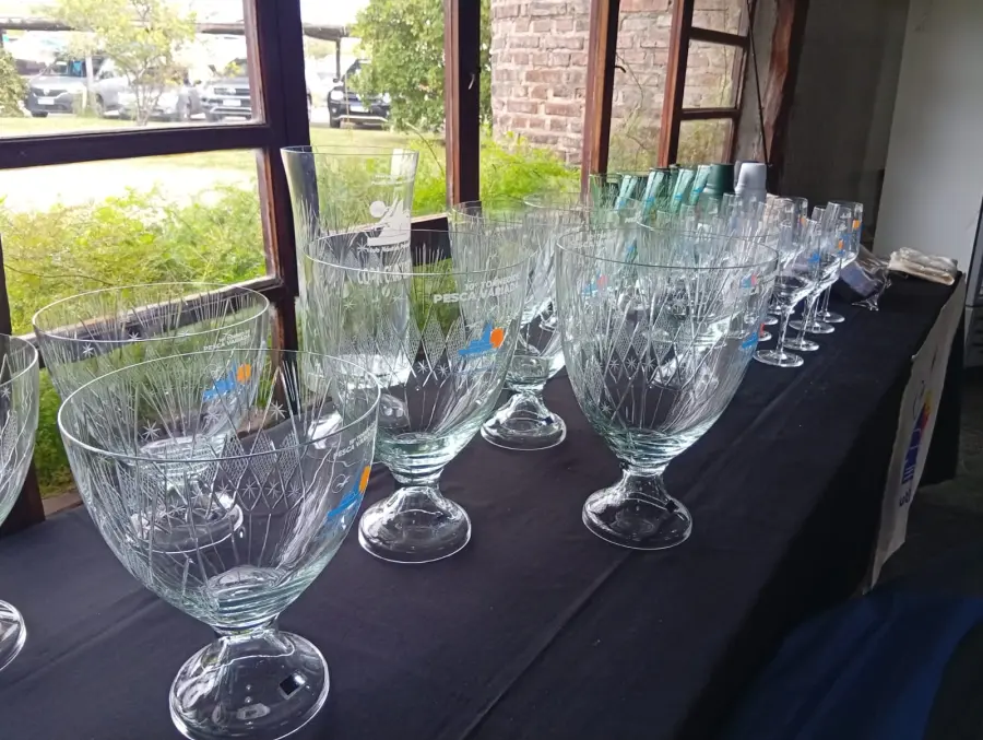 Las copas de cristal que se entregar&aacute;n a los ganadores (gentileza Club N&aacute;utico Paran&aacute;)