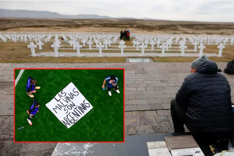 Excombatientes desplegaron en Malvinas una bandera inspirada en la que mostró la Selección