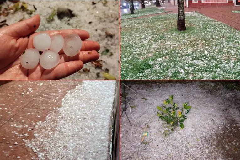 Tres minutos de fuerte granizada en zonas de Paraná, ráfagas y lluvia intensa: hay alerta por tormentas