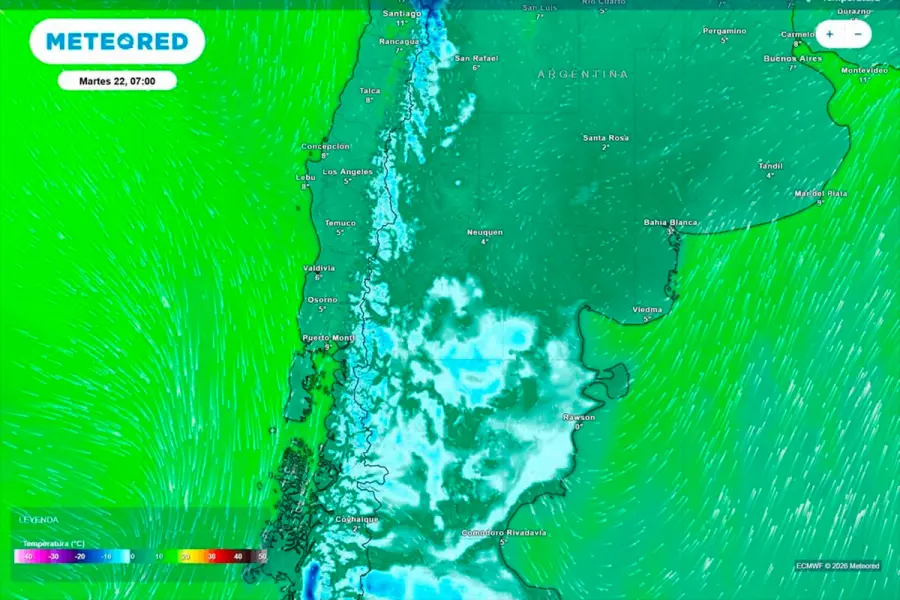 Temperaturas previstas para la ma&ntilde;ana del martes seg&uacute;n nuestro modelo ECMWF. (Meteored).