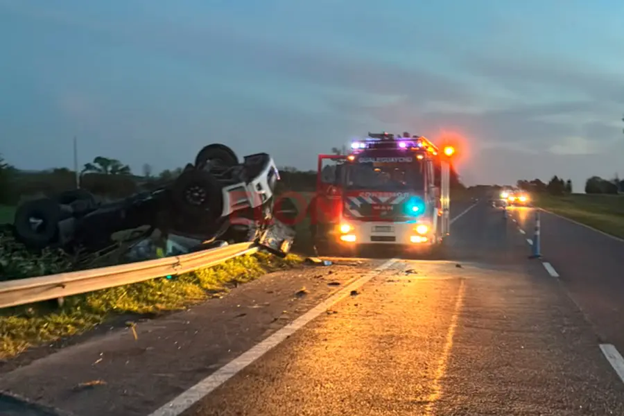 Camión volcó sobre la banquina y su conductor fue hospitalizado (foto Elonce)