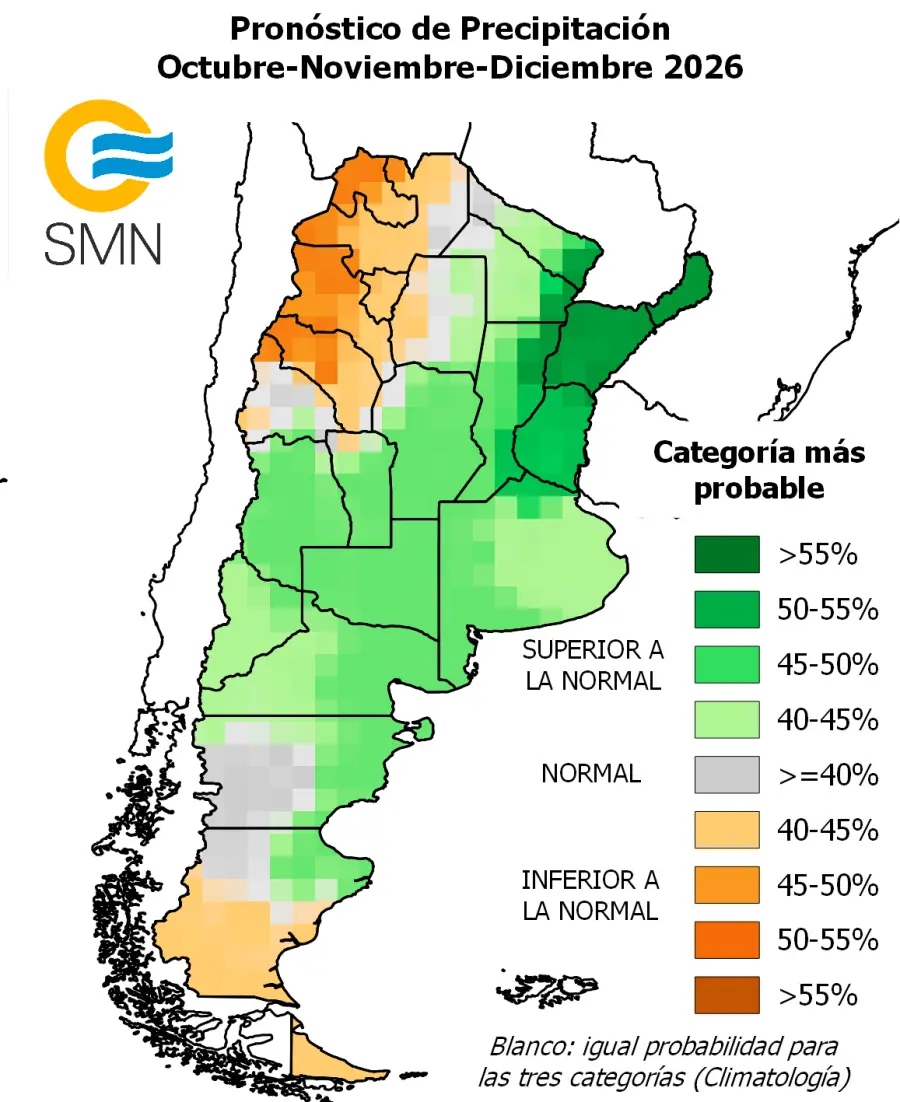 Pron&oacute;stico de precipitaciones (fuente SMN)