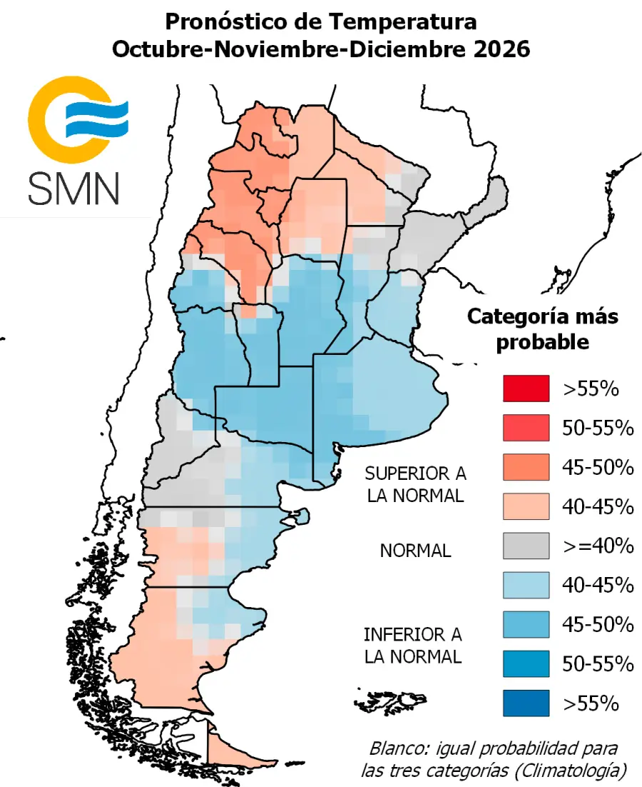 Pron&oacute;stico de temperatura (fuente SMN)