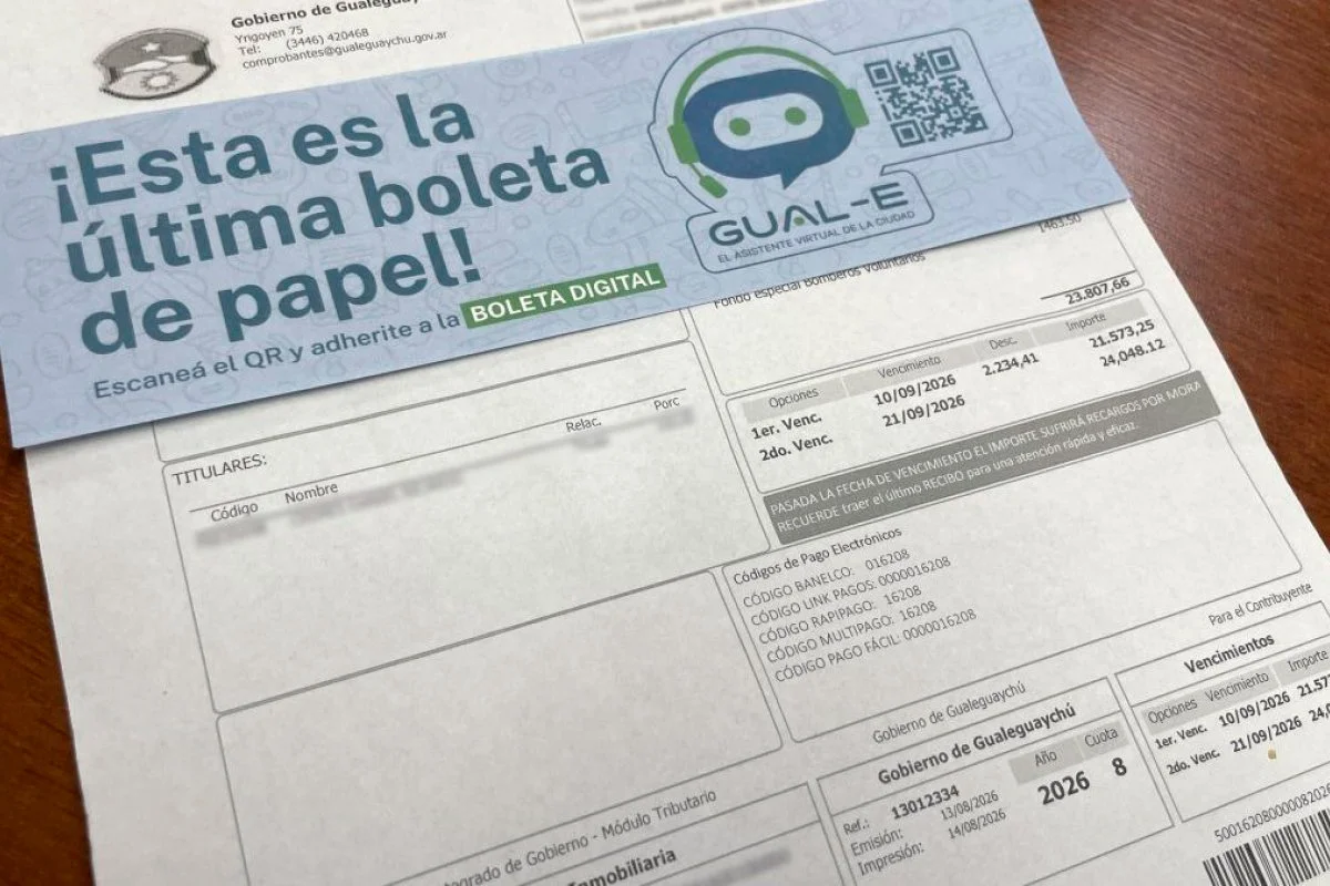 Gualeguaychú dejó de imprimir la boleta de una tasa municipal y desde octubre será digital