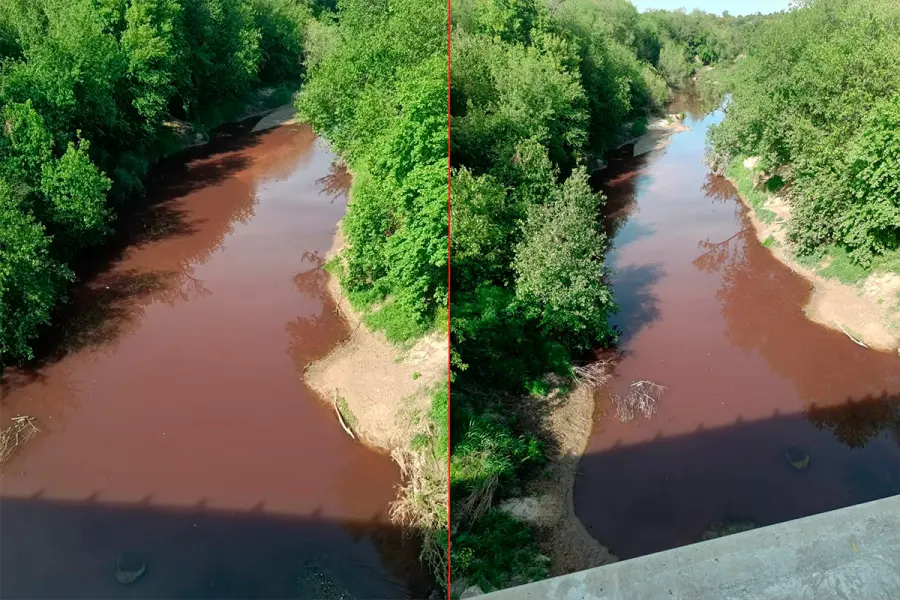 Denuncian coloraci&oacute;n rojiza en arroyos (foto Red Cuenca Las Conchas)