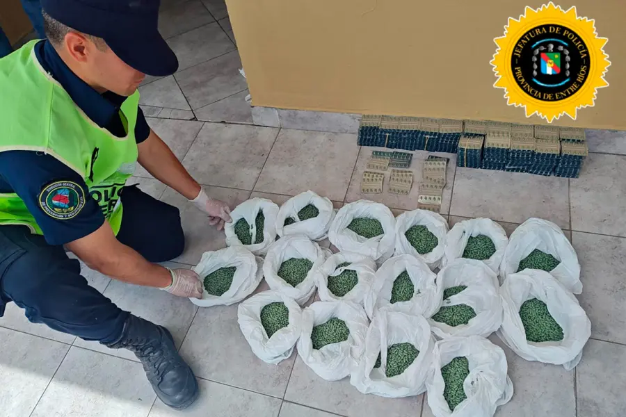 Secuestro de más de 38.000 pastillas de Rohypnol en Ruta 14 (foto Gobierno de Entre Ríos)