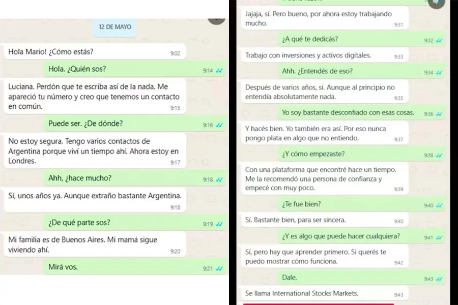 Capturas de pantallas de la estafa virtual que sufri&oacute; Mario (gentileza btrconsulting.com)