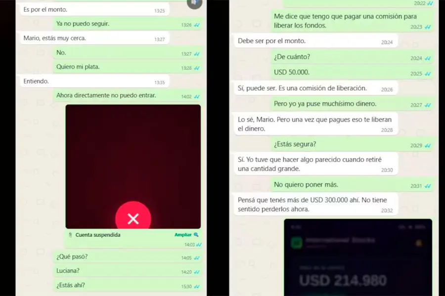 Capturas de pantallas de la estafa virtual que sufri&oacute; Mario (gentileza btrconsulting.com)