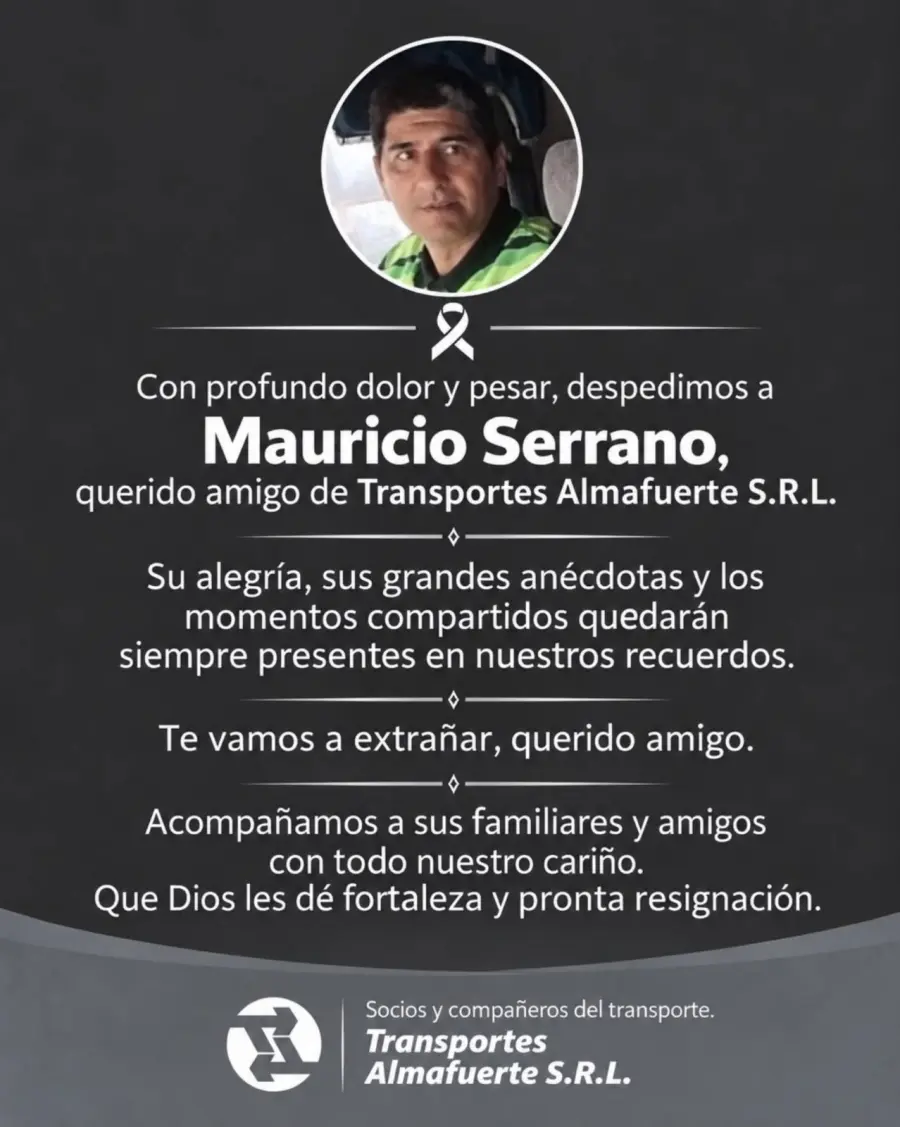 El mensaje de despedida de Transportes Almafuerte.-