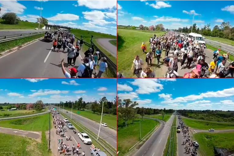 Hasenkamp-Paraná: un drone mostró el paso de miles de peregrinos por Ruta 12 y Acceso Norte