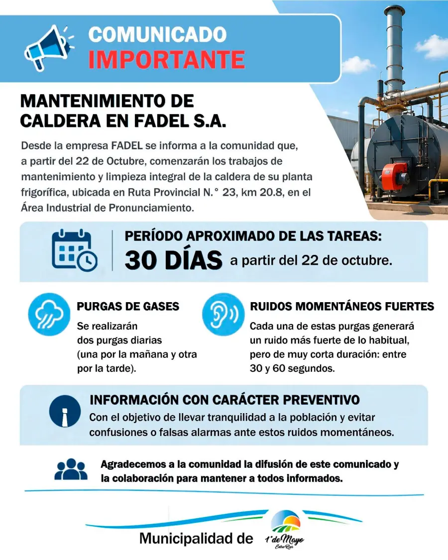 El comunicado del Municipalidad de 1&ordm; de Mayo.-